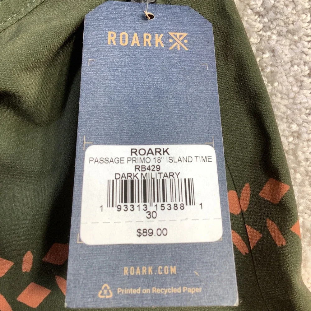 Roark Passage Primo Island Time Boardshorts Dark Military Green Mens Size 30 NWT